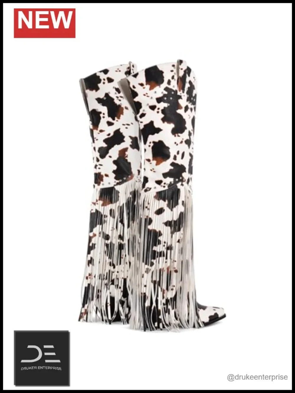 Western Over Knee Cowboy Boots Fringe Wide Calf Pull On Stacked Heel Almond Toe